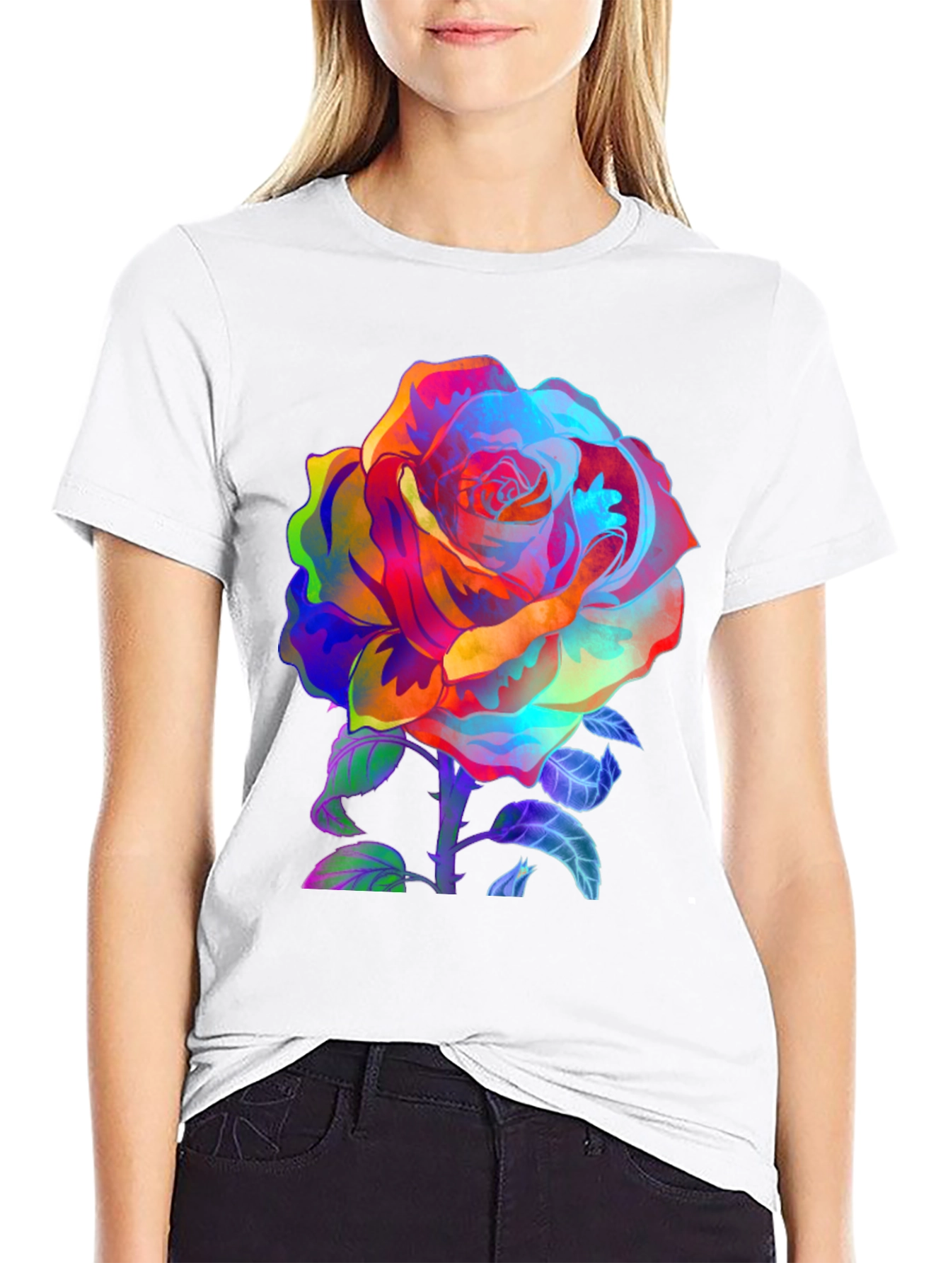 Vibrant Rose Graphic Tee - Mens Black T-Shirt