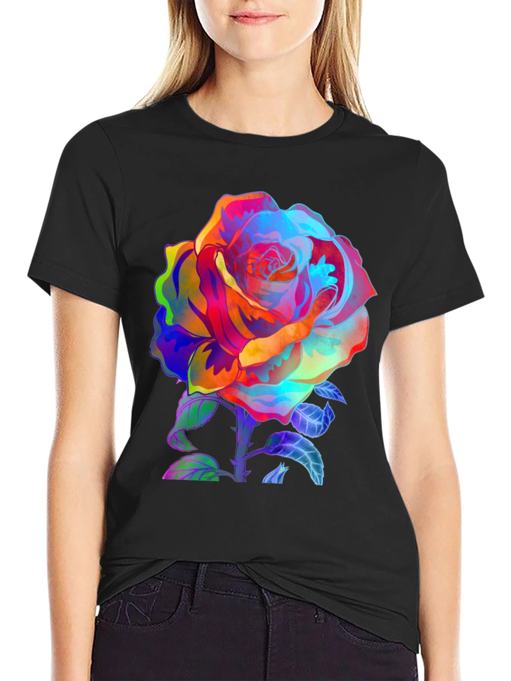 Vibrant Rose Graphic Tee - Mens Black T-Shirt