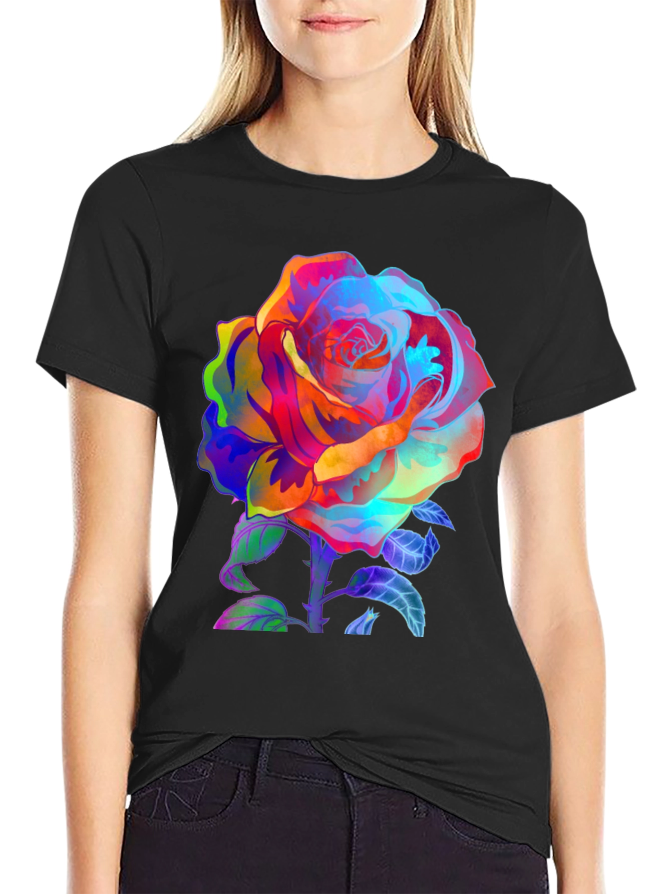 Vibrant Rose Graphic Tee - Mens Black T-Shirt