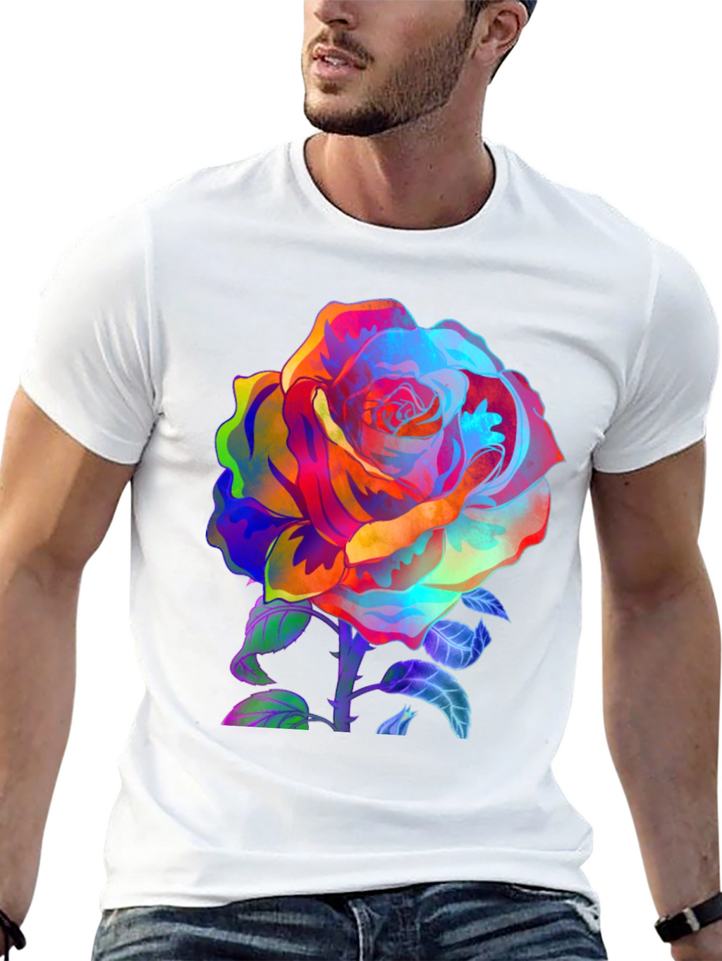 Vibrant Rose Graphic Tee - Mens Black T-Shirt
