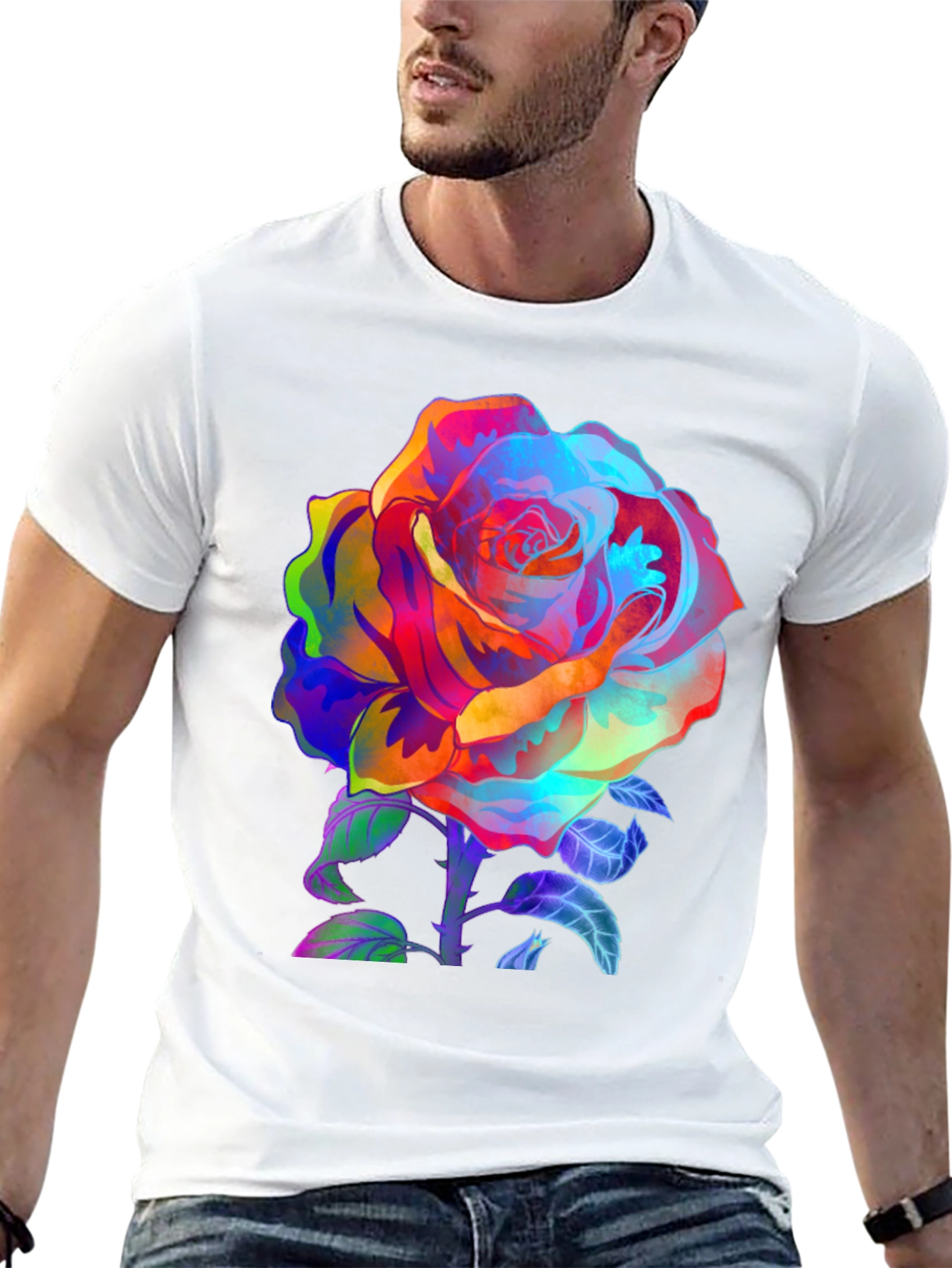 Vibrant Rose Graphic Tee - Mens Black T-Shirt
