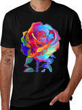 Vibrant Rose Graphic Tee - Mens Black T-Shirt