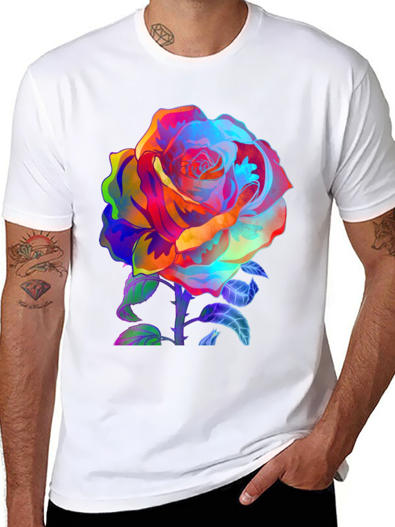 Vibrant Rose Graphic Tee - Mens Black T-Shirt