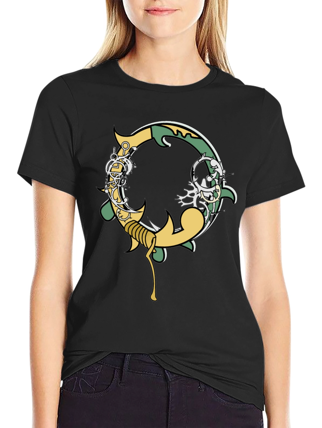 Black Graphic Tee - Ornate Initial O Design