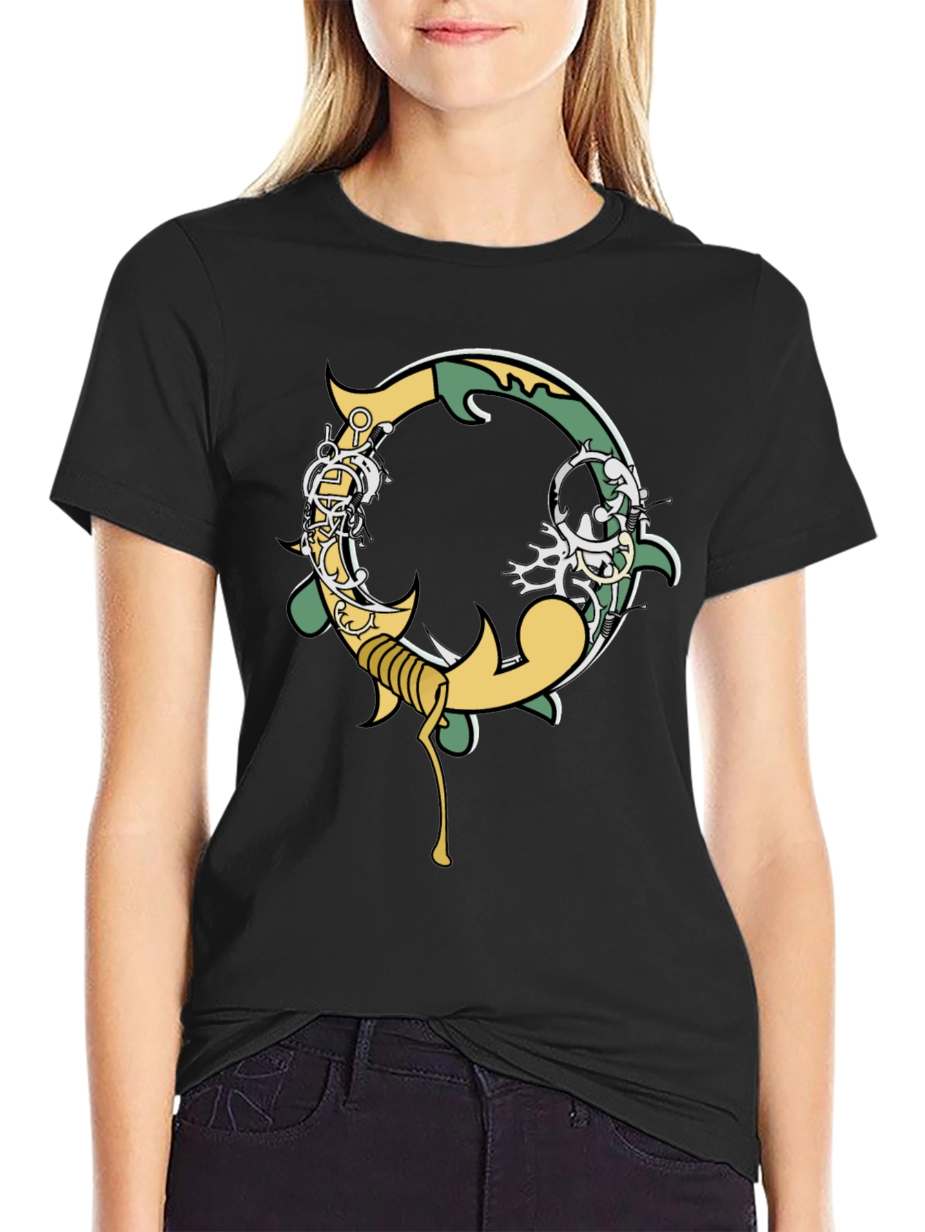 Black Graphic Tee - Ornate Initial O Design