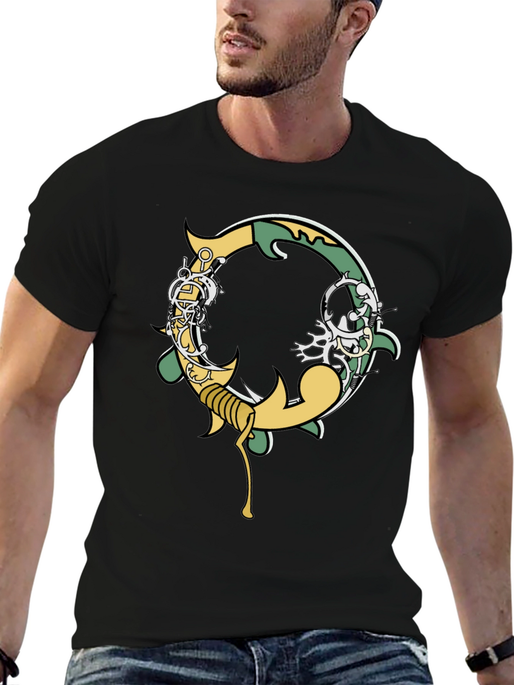 Black Graphic Tee - Ornate Initial O Design