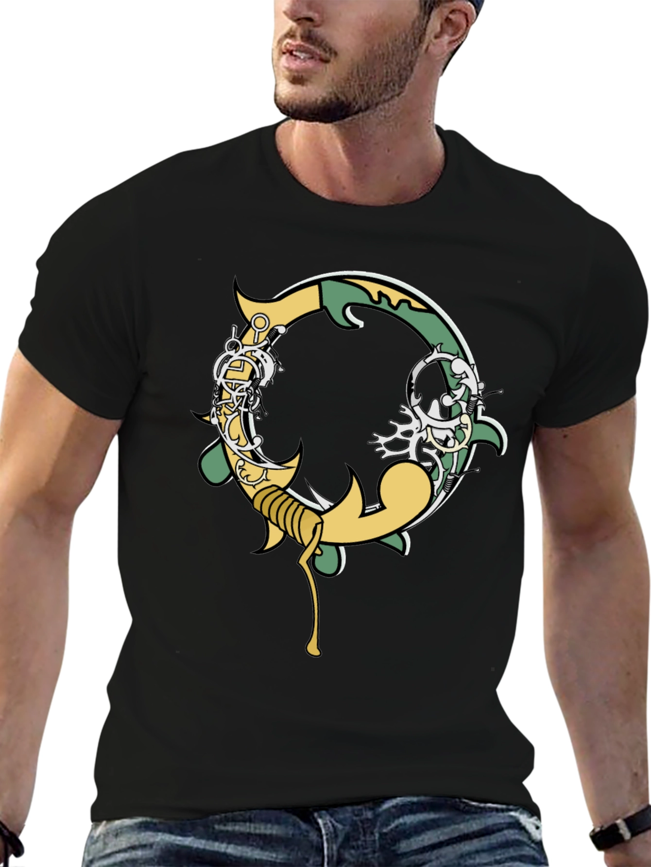 Black Graphic Tee - Ornate Initial O Design