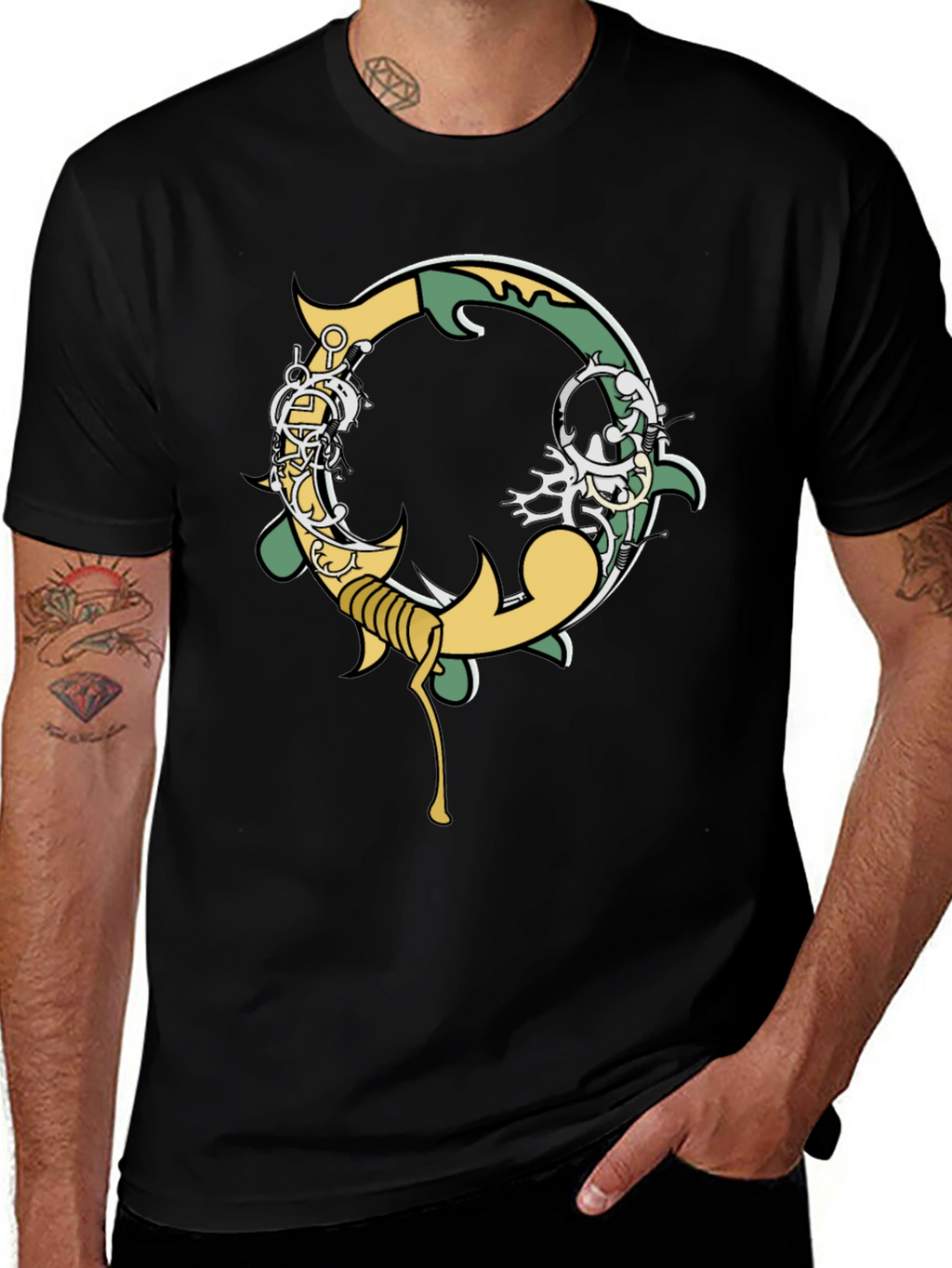 Black Graphic Tee - Ornate Initial O Design