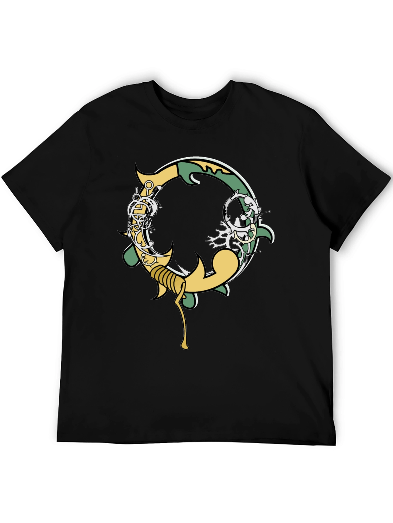 Black Graphic Tee - Ornate Initial O Design