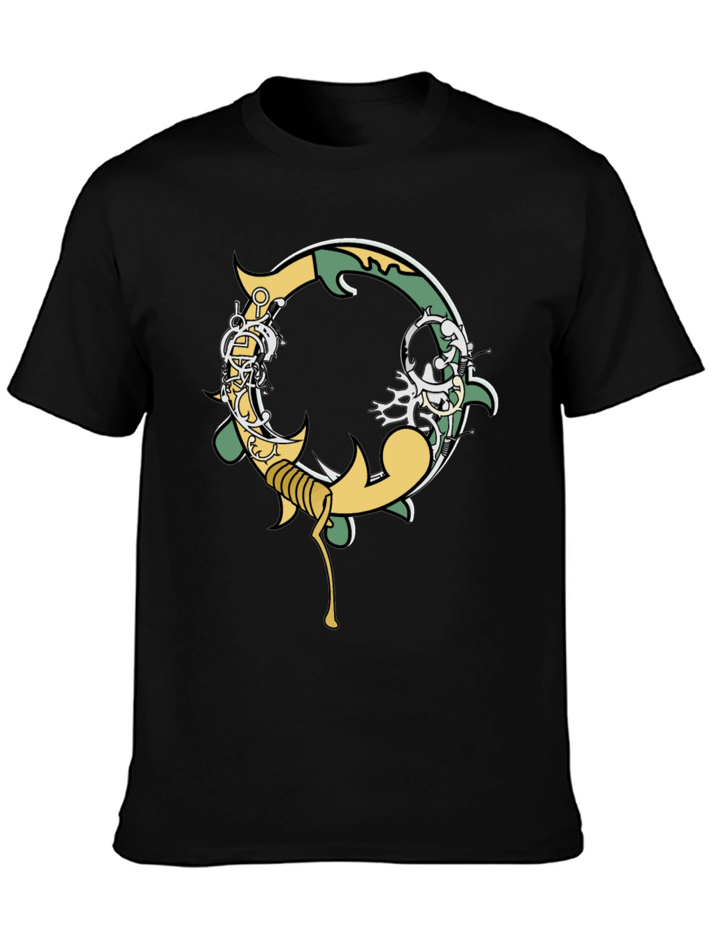 Black Graphic Tee - Ornate Initial O Design