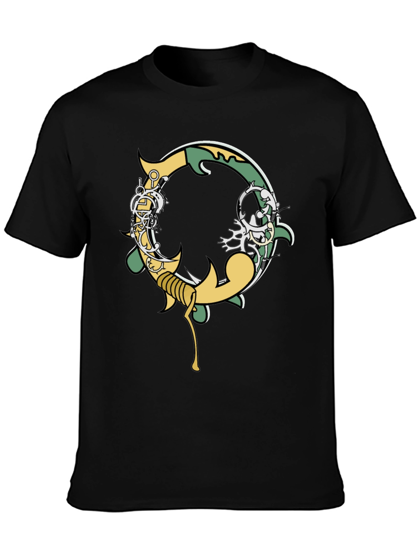 Black Graphic Tee - Ornate Initial O Design