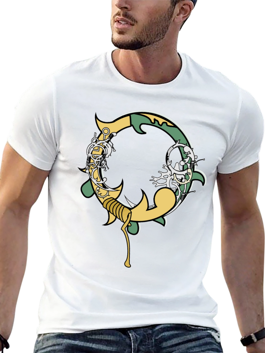 Black Graphic Tee - Ornate Initial O Design