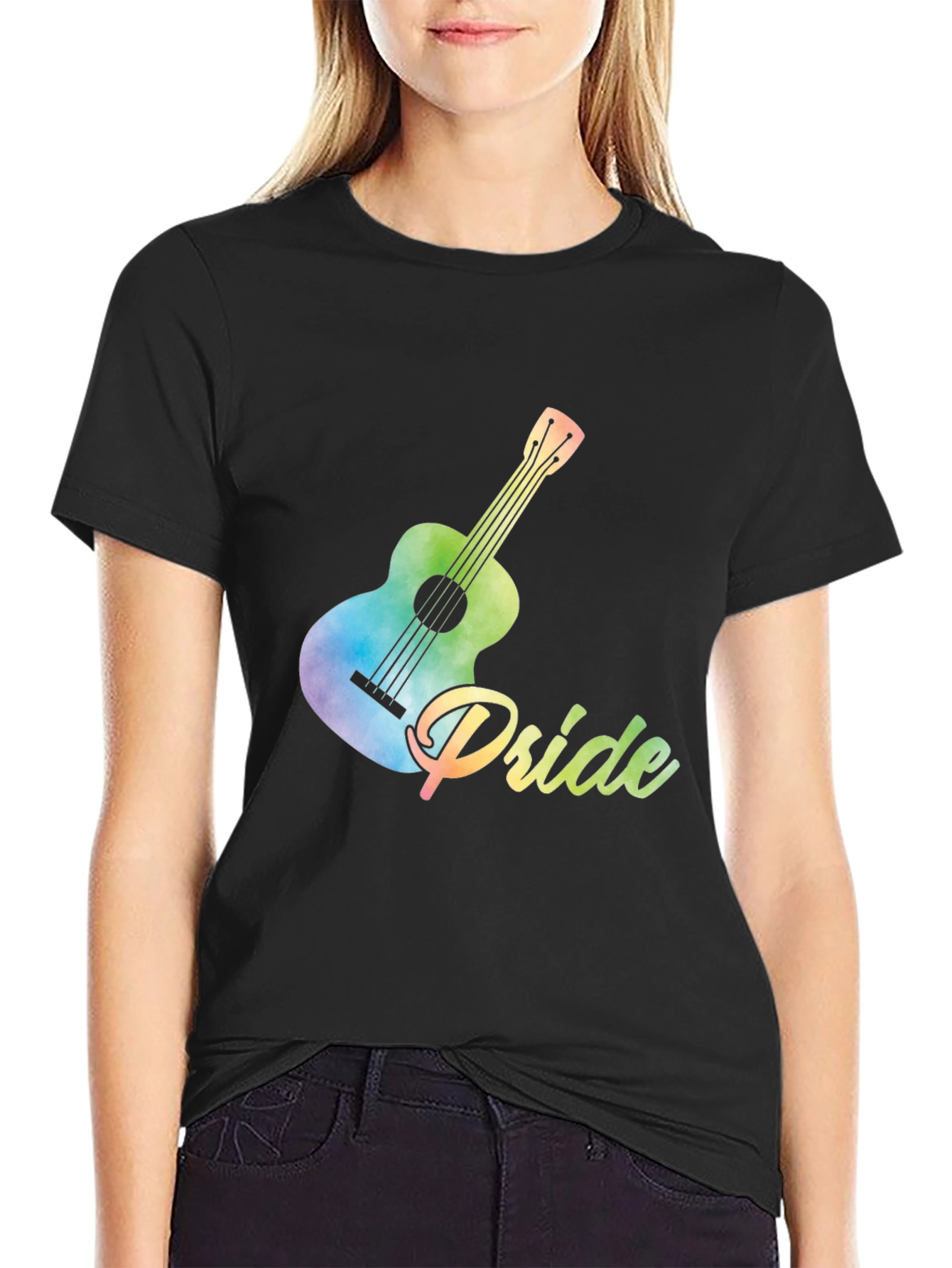 Pride Guitar T-Shirt - Rainbow Watercolor Graphic Tee