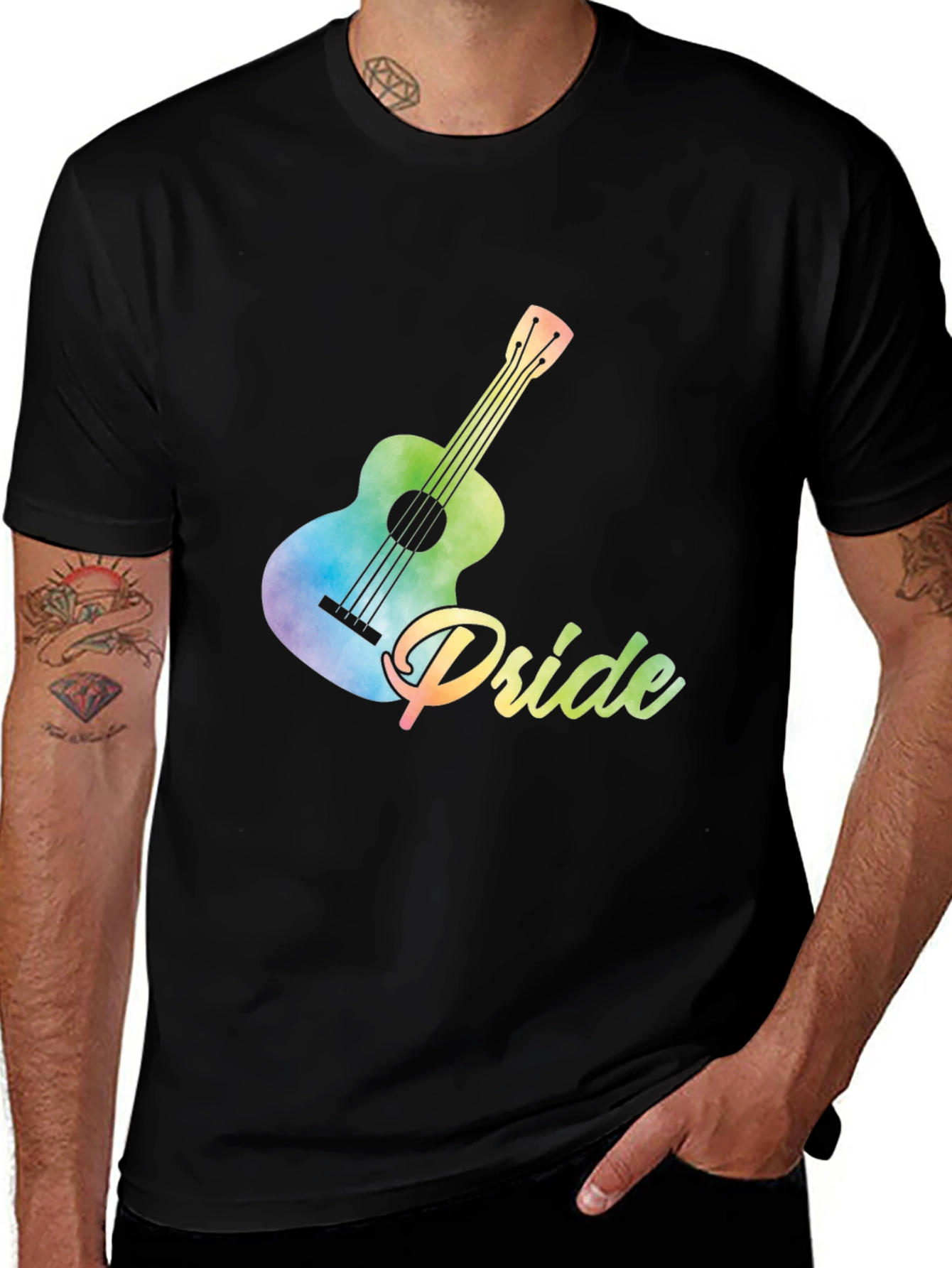 Pride Guitar T-Shirt - Rainbow Watercolor Graphic Tee