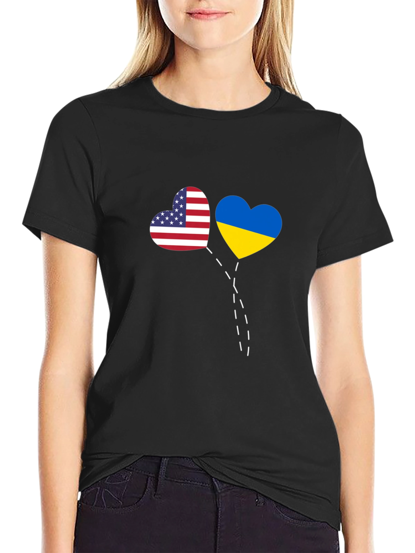 USA & Ukraine Heart T-Shirt - Stand Together
