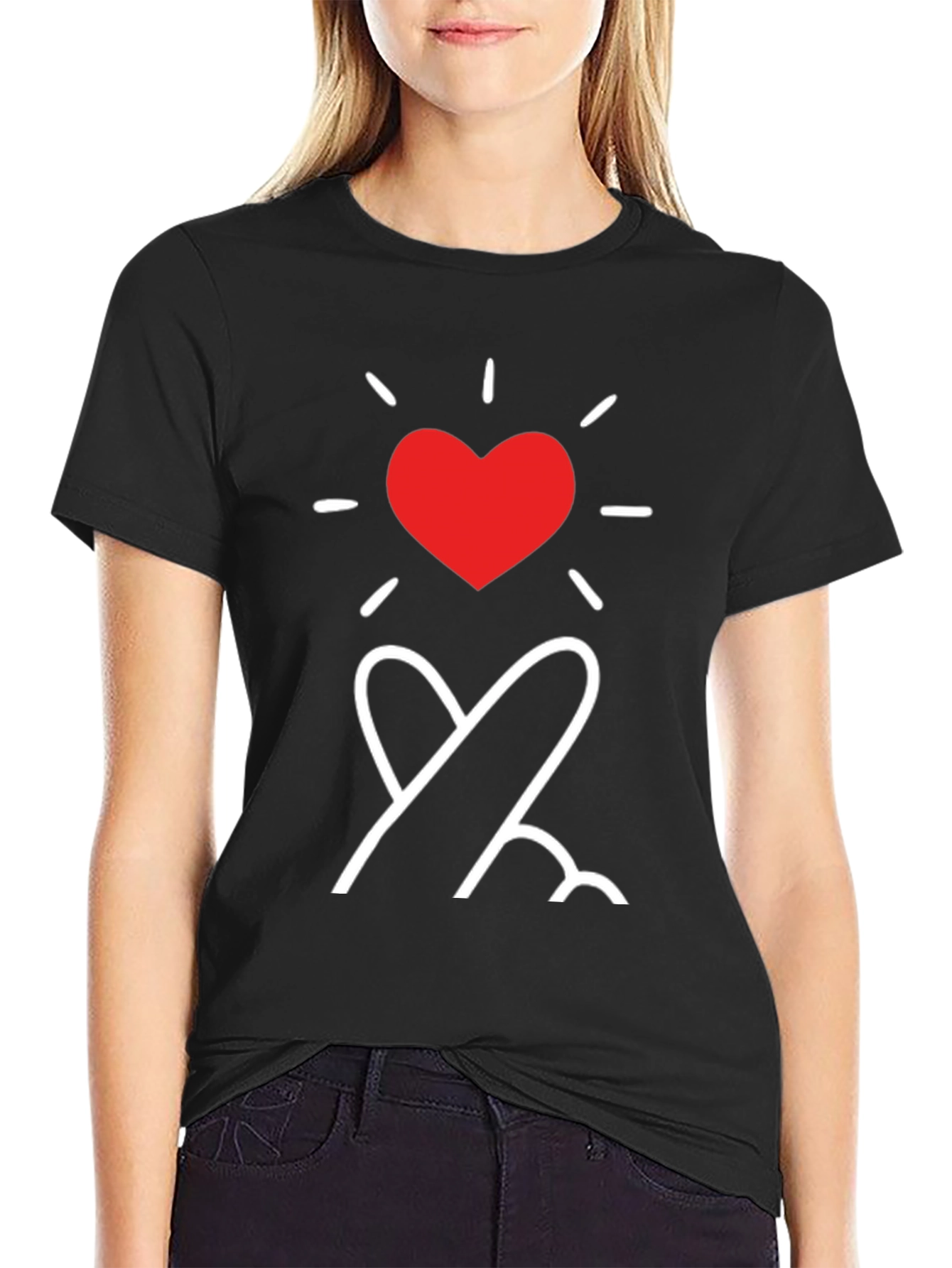Heart Fingers T-Shirt - Stylish Korean Love Sign Tee