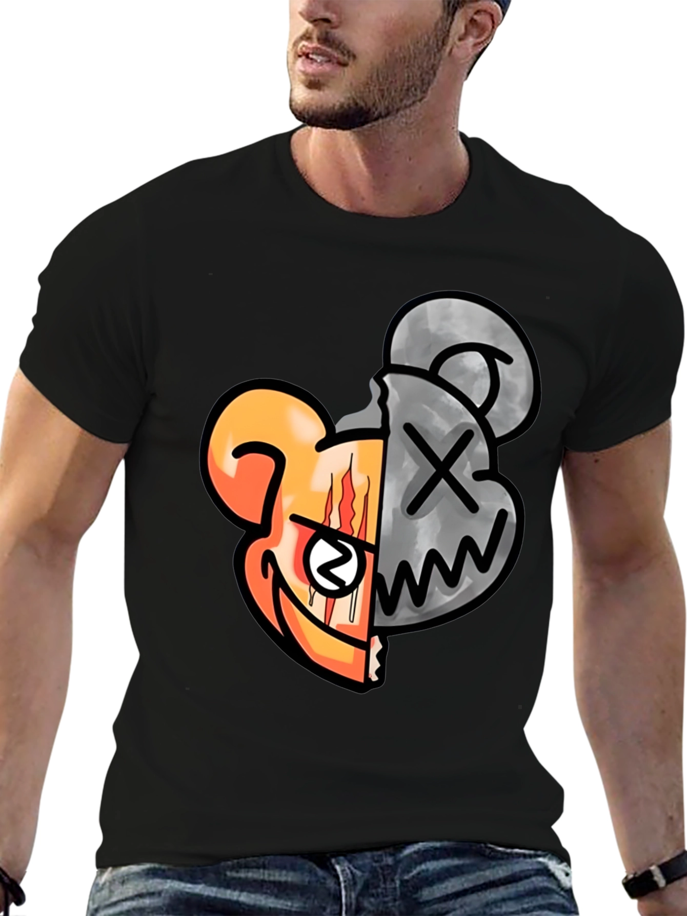 Graphic Print Crew Neck T-Shirt - Unique Design