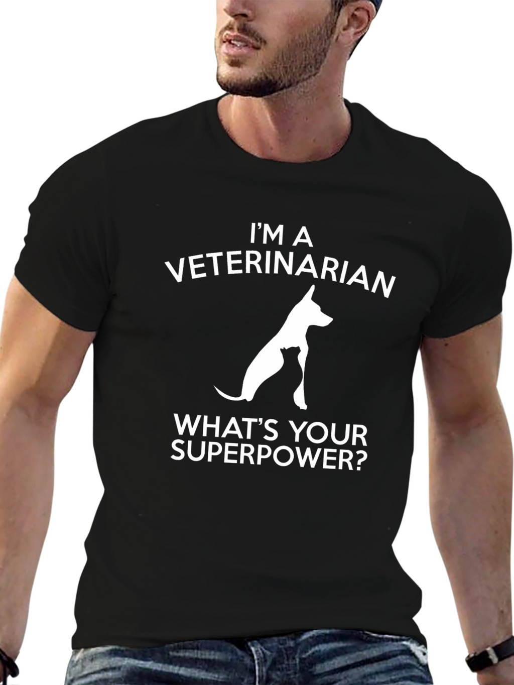 Veterinarian Superpower Graphic T-Shirt - Black