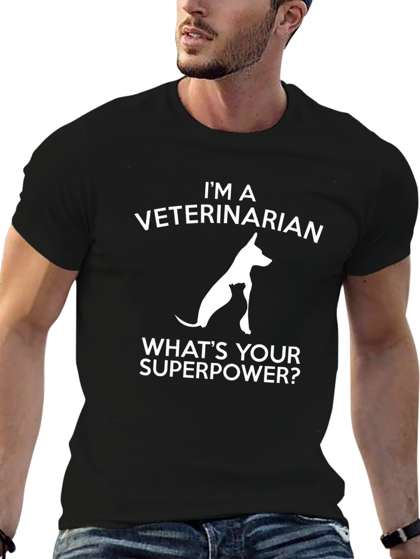 Veterinarian Superpower Graphic T-Shirt - Black