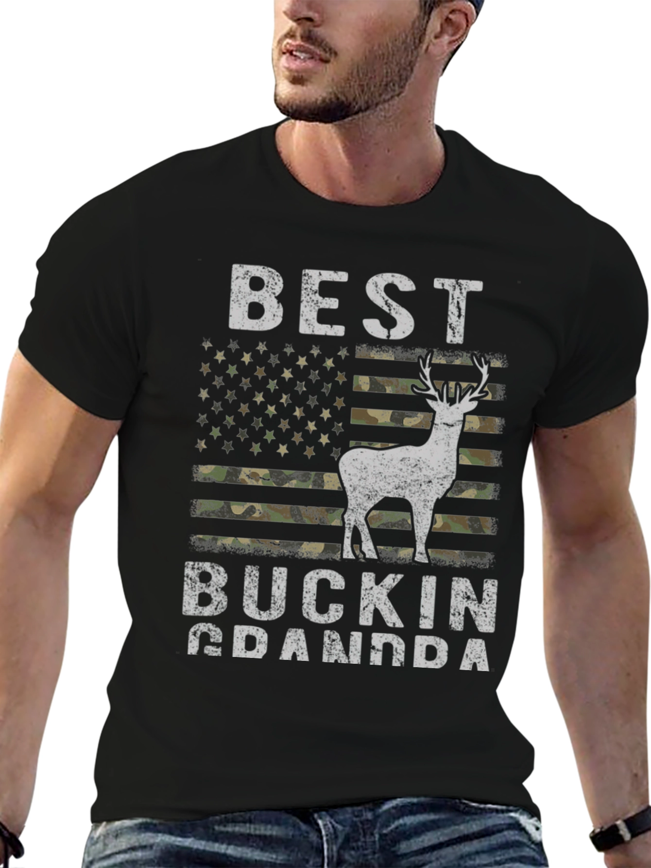 Best Buckin Grandpa Camo USA Flag T-Shirt