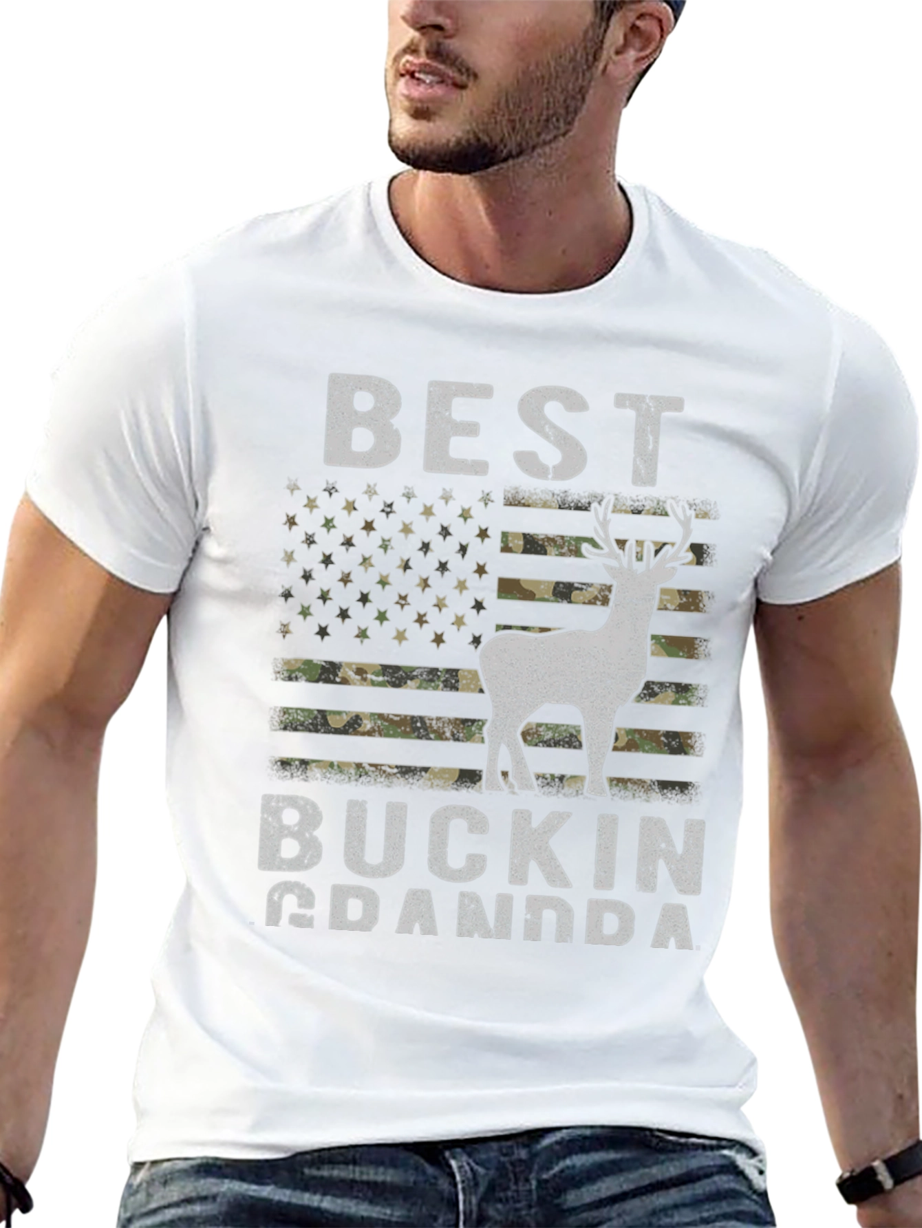 Best Buckin Grandpa Camo USA Flag T-Shirt