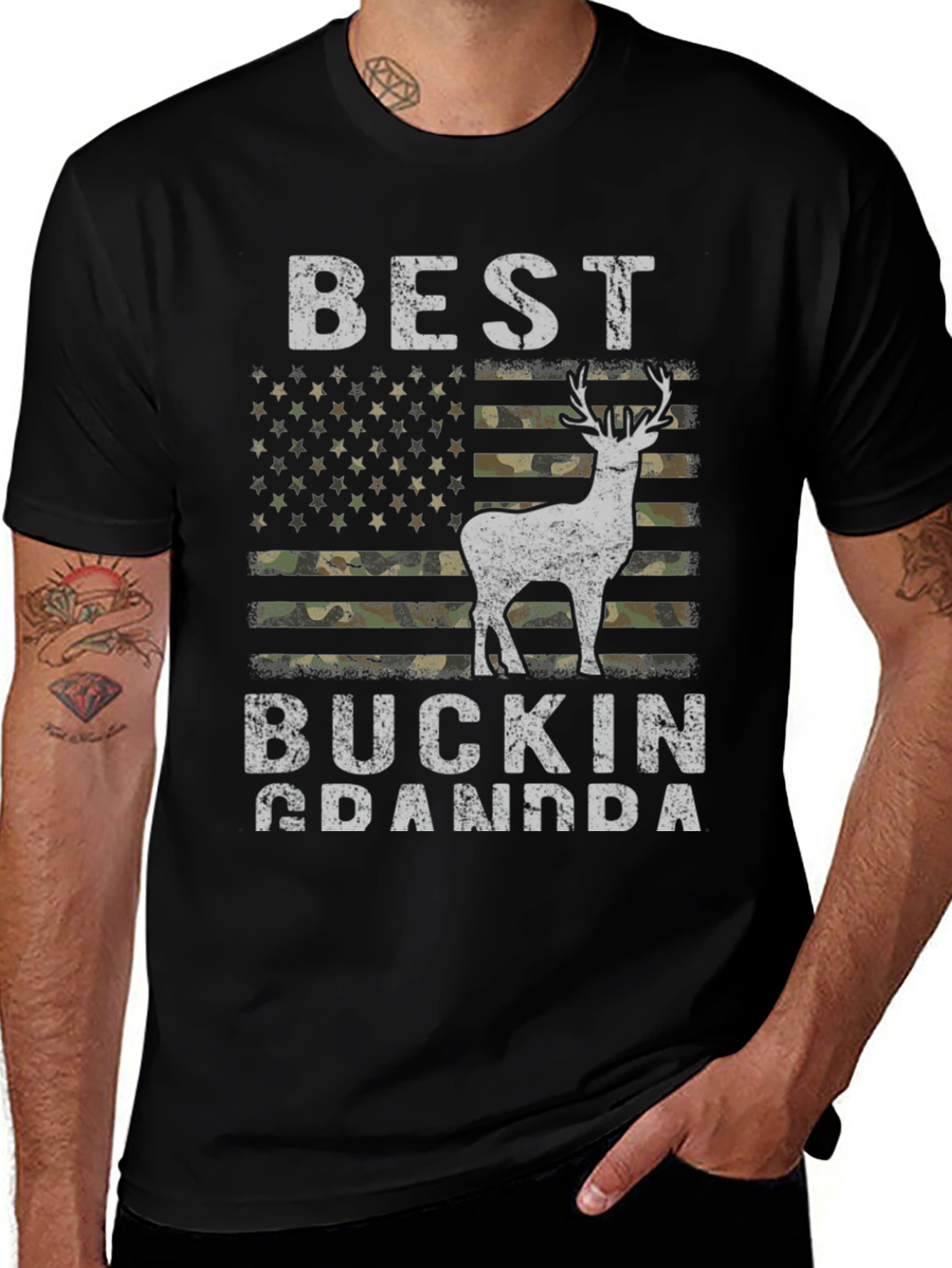 Best Buckin Grandpa Camo USA Flag T-Shirt