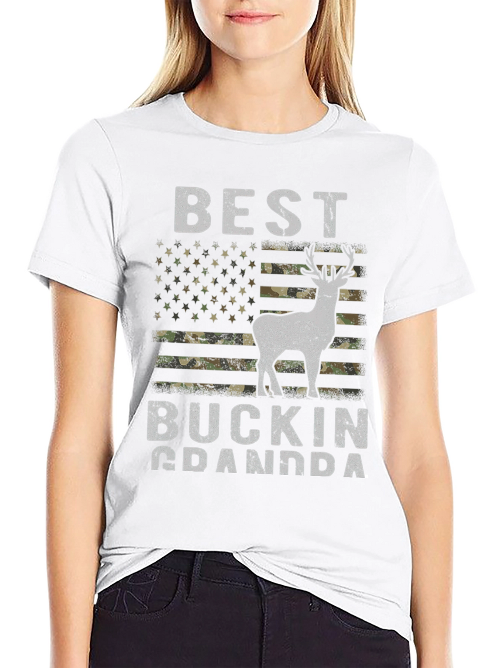 Best Buckin Grandpa Camo USA Flag T-Shirt