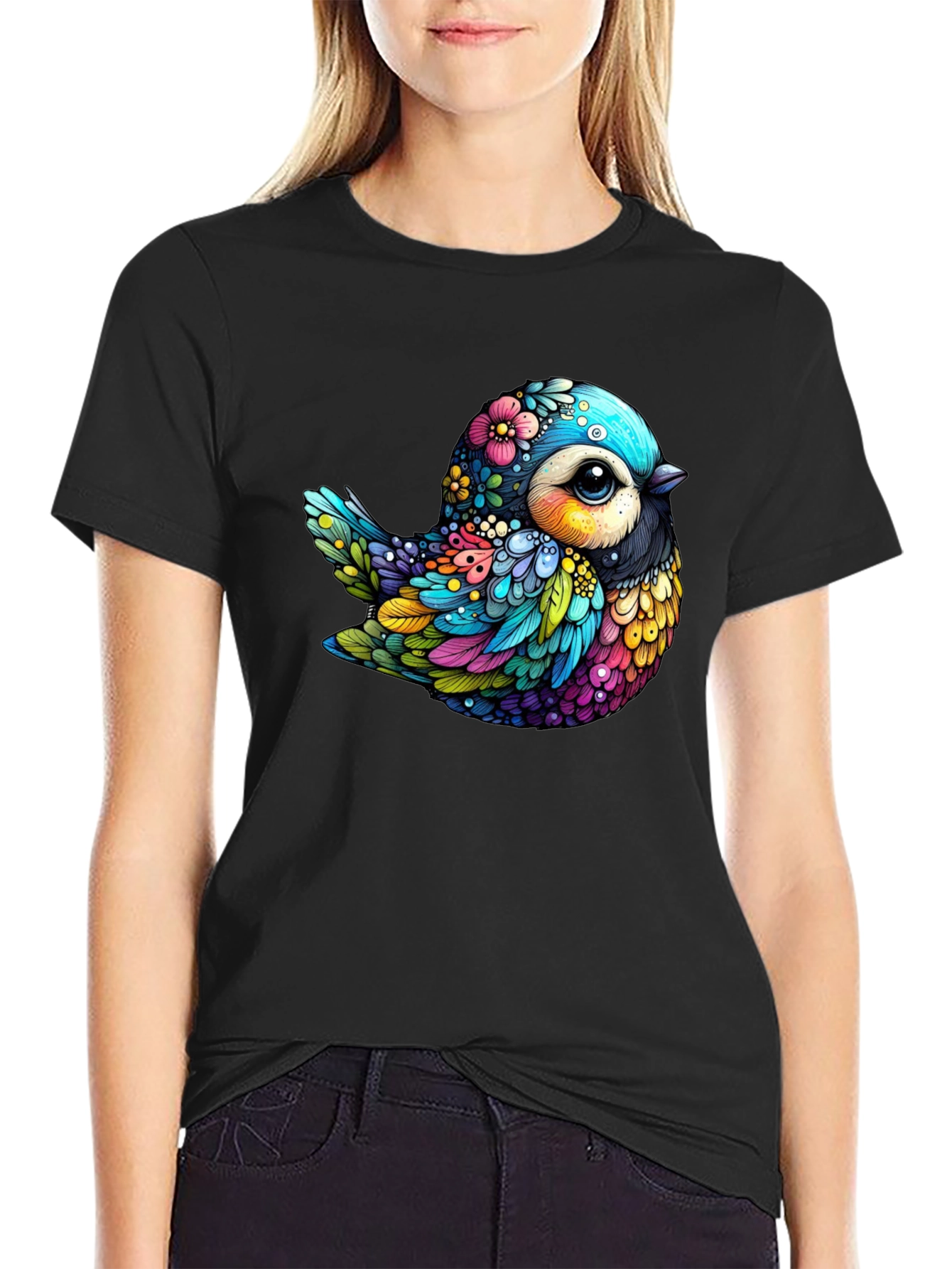 Colorful Bird Graphic Tee - Unique Art T-Shirt