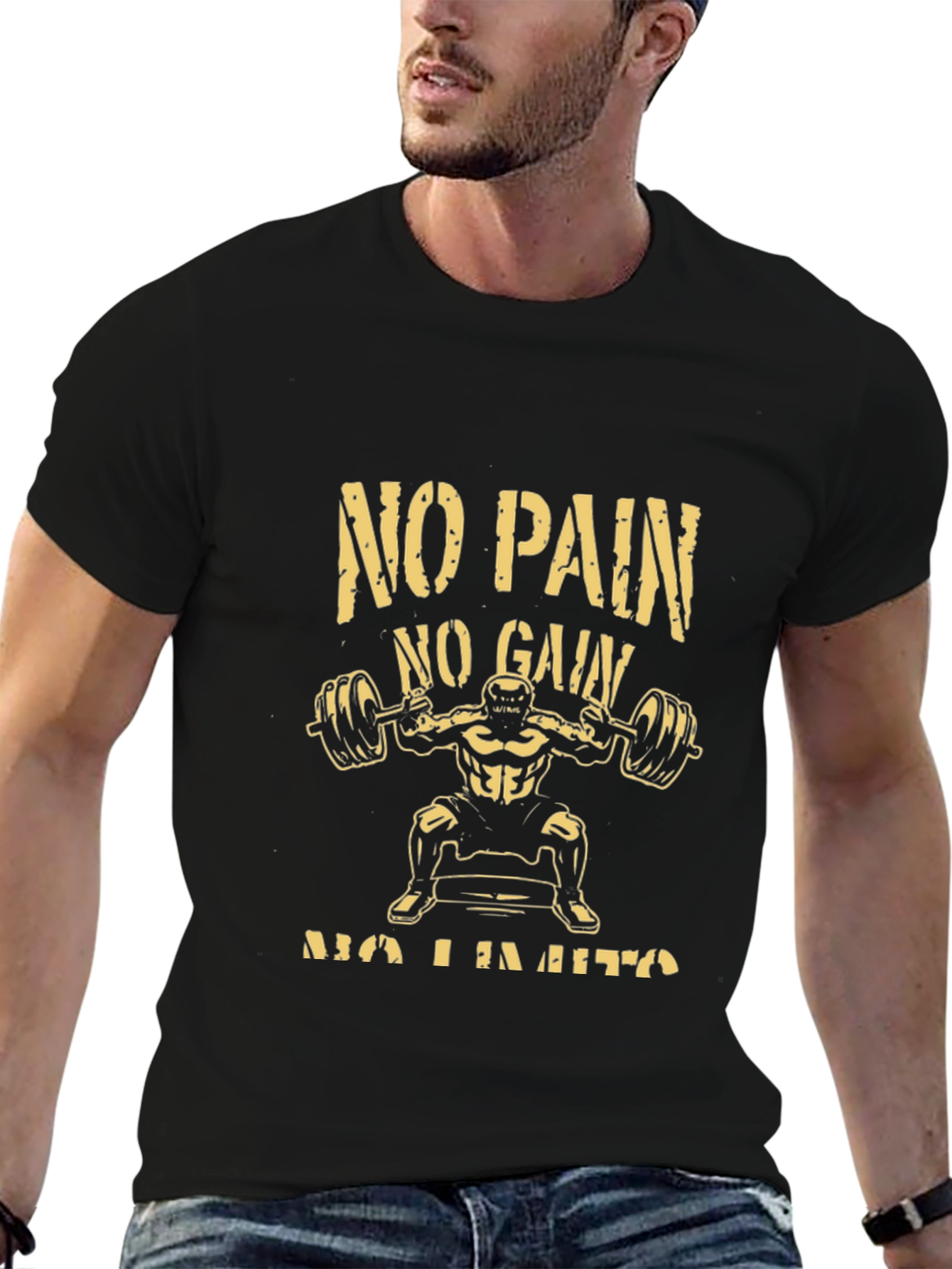 No Pain No Gain Black Graphic T-Shirt