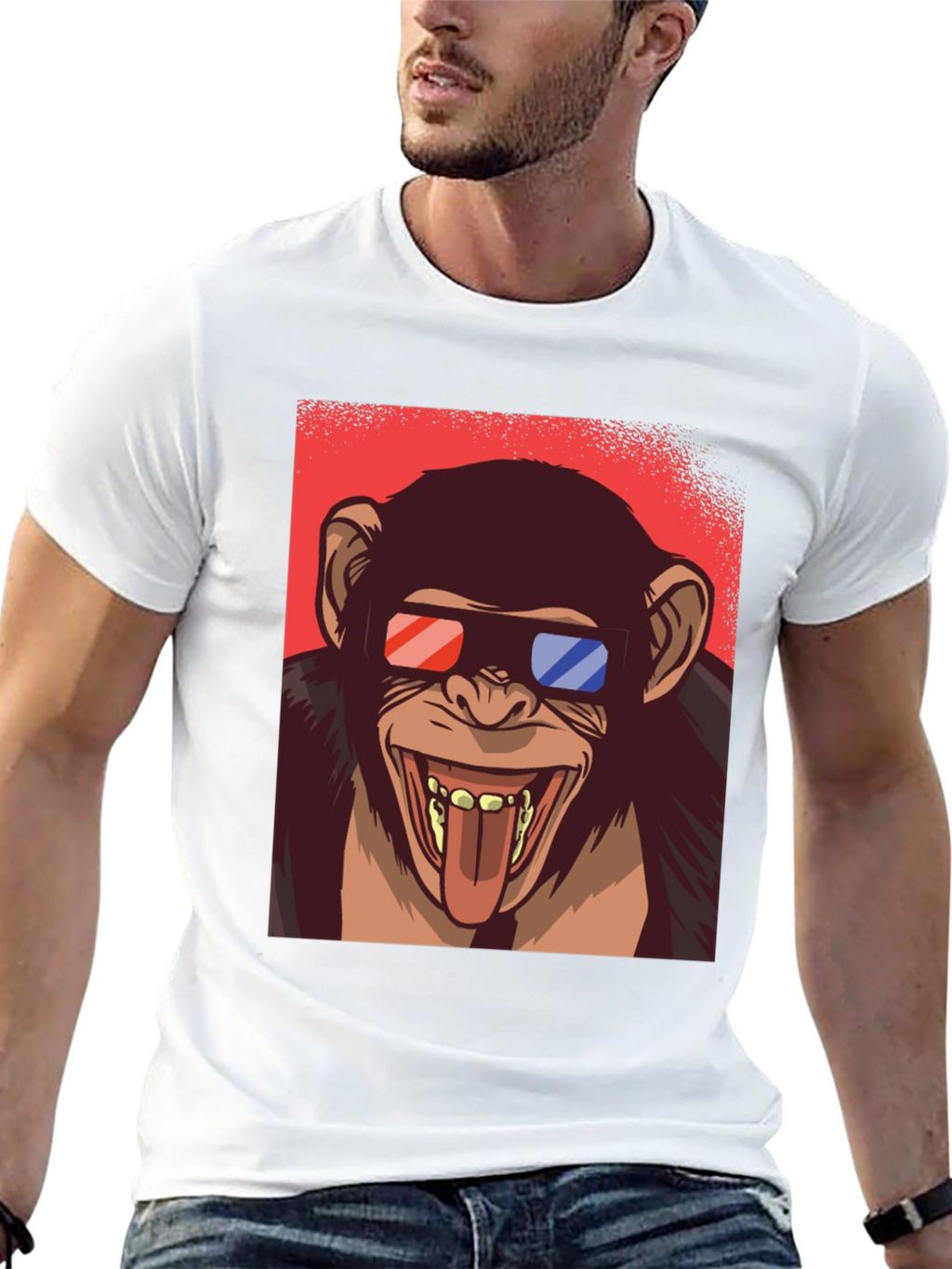 Funny Monkey 3D Glasses Graphic T-Shirt