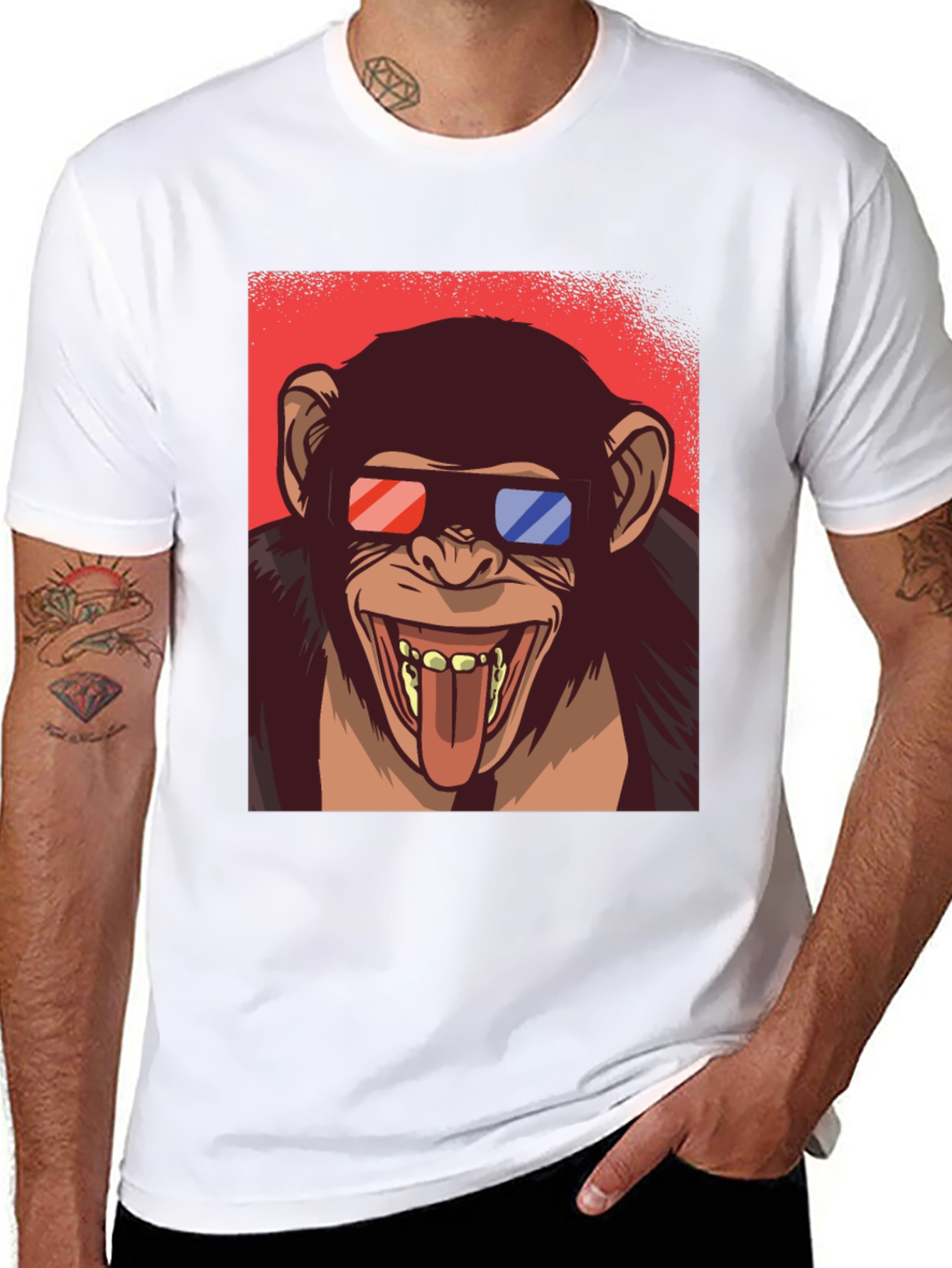 Funny Monkey 3D Glasses Graphic T-Shirt