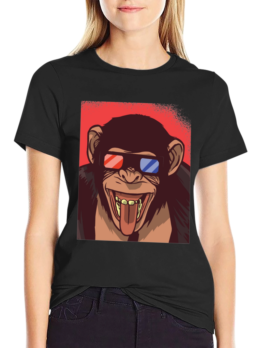 Funny Monkey 3D Glasses Graphic T-Shirt