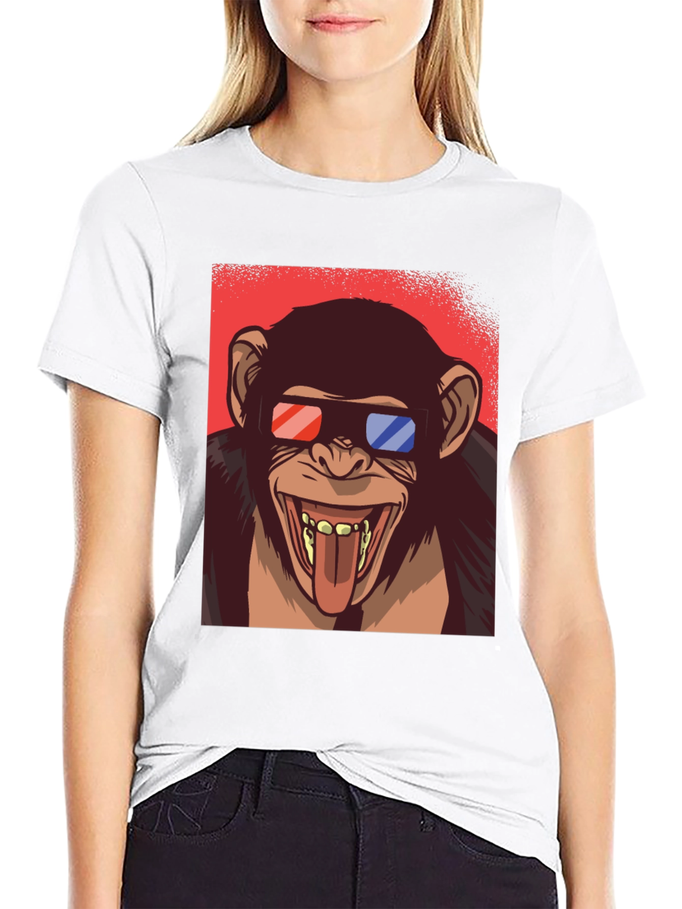 Funny Monkey 3D Glasses Graphic T-Shirt