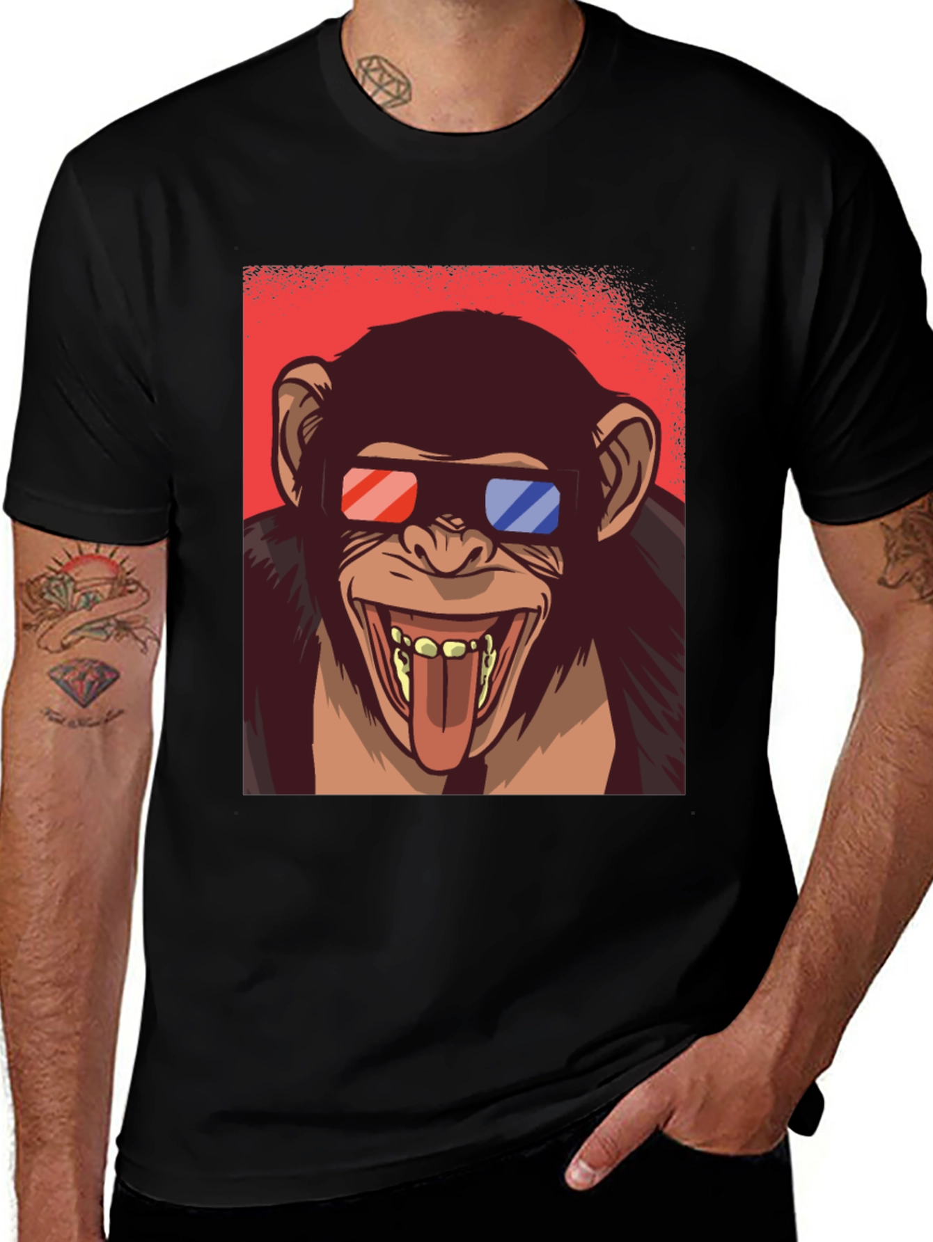 Funny Monkey 3D Glasses Graphic T-Shirt