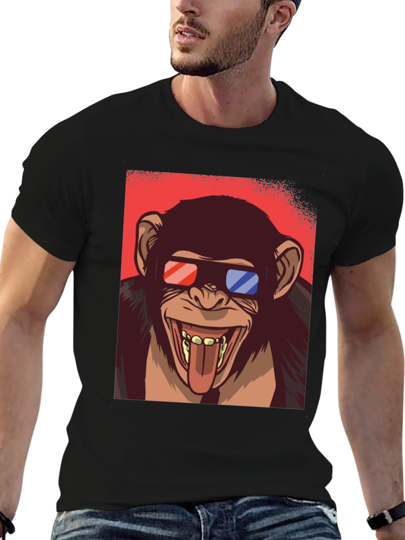 Funny Monkey 3D Glasses Graphic T-Shirt