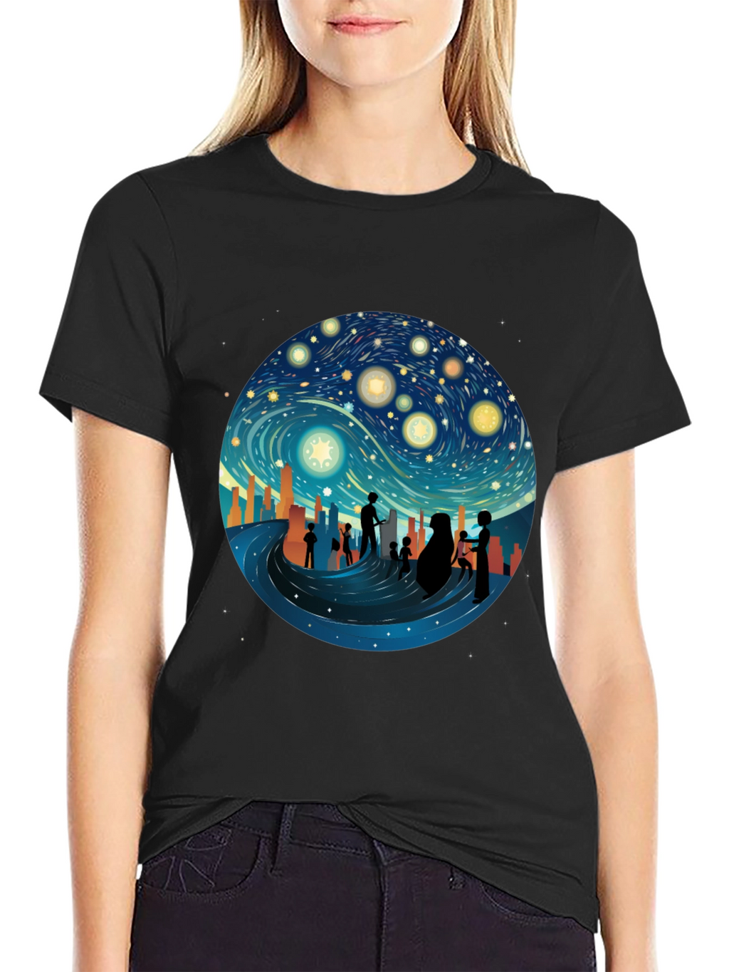 Starry Night Silhouette T-Shirt - Unique Graphic Tee