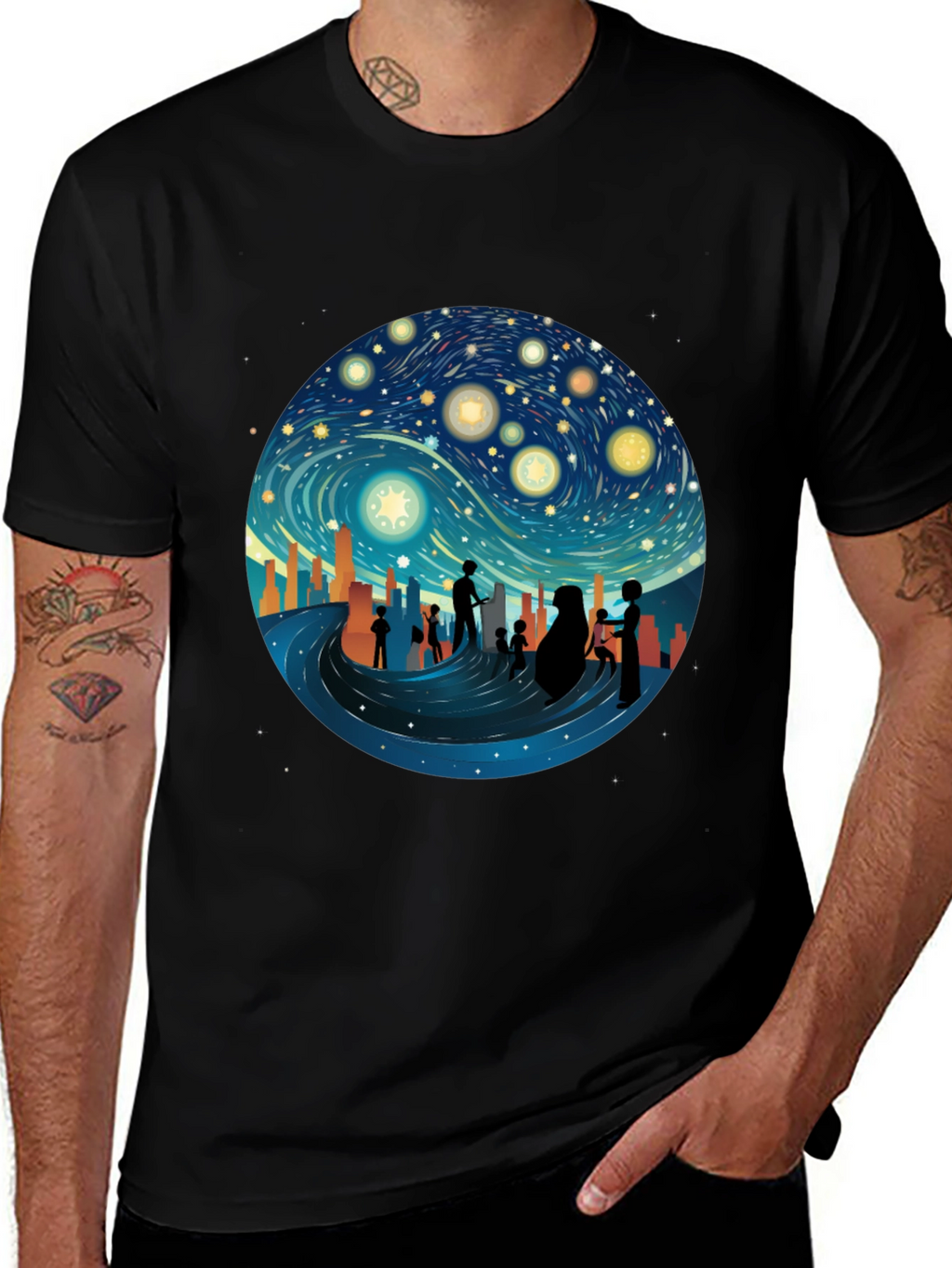 Starry Night Silhouette T-Shirt - Unique Graphic Tee