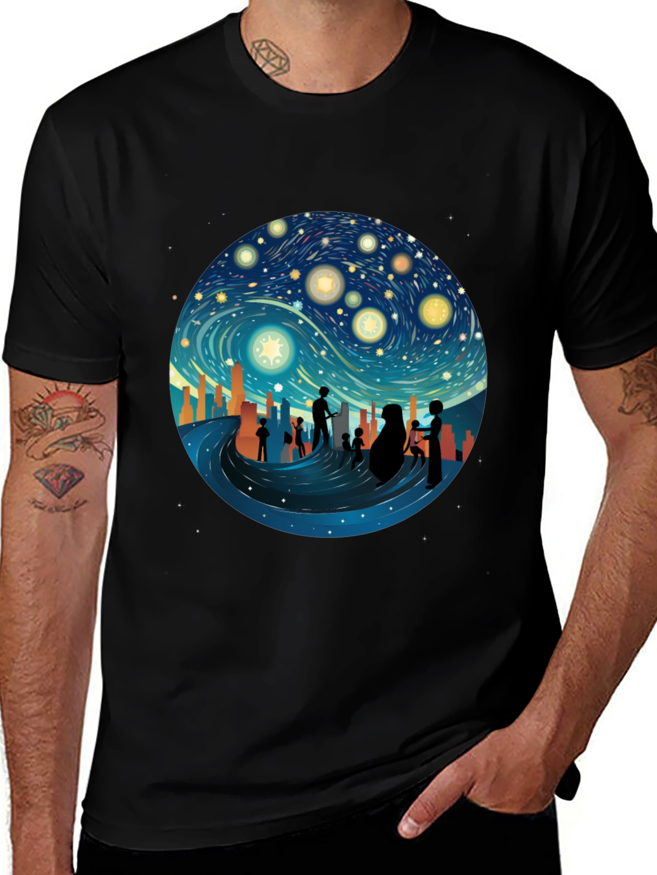 Starry Night Silhouette T-Shirt - Unique Graphic Tee
