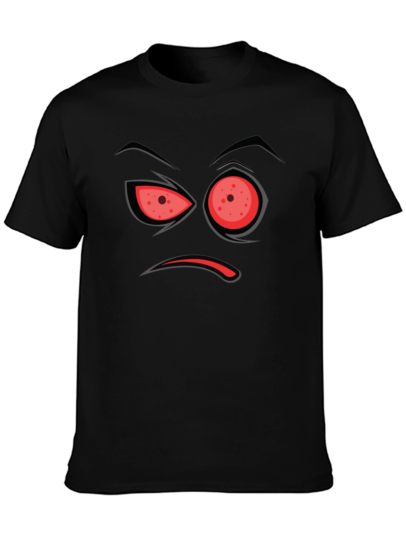 Mens Black T-Shirt with Angry Face Design
