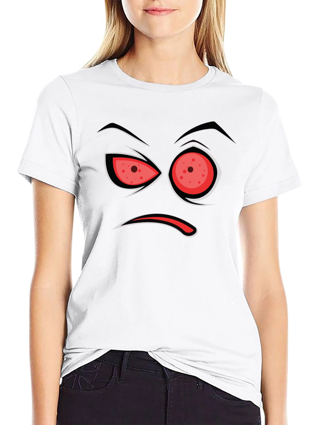 Mens Black T-Shirt with Angry Face Design