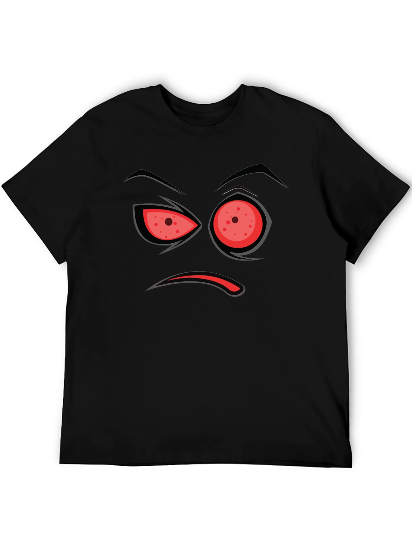 Mens Black T-Shirt with Angry Face Design
