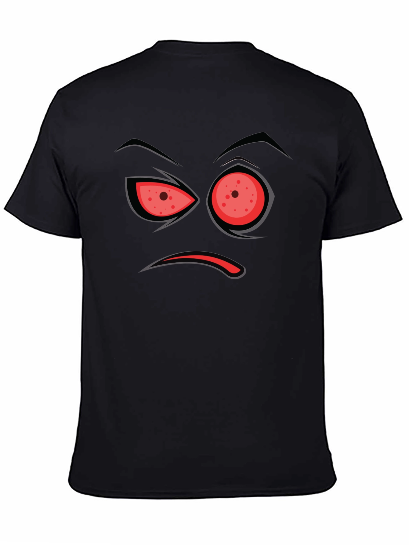 Mens Black T-Shirt with Angry Face Design