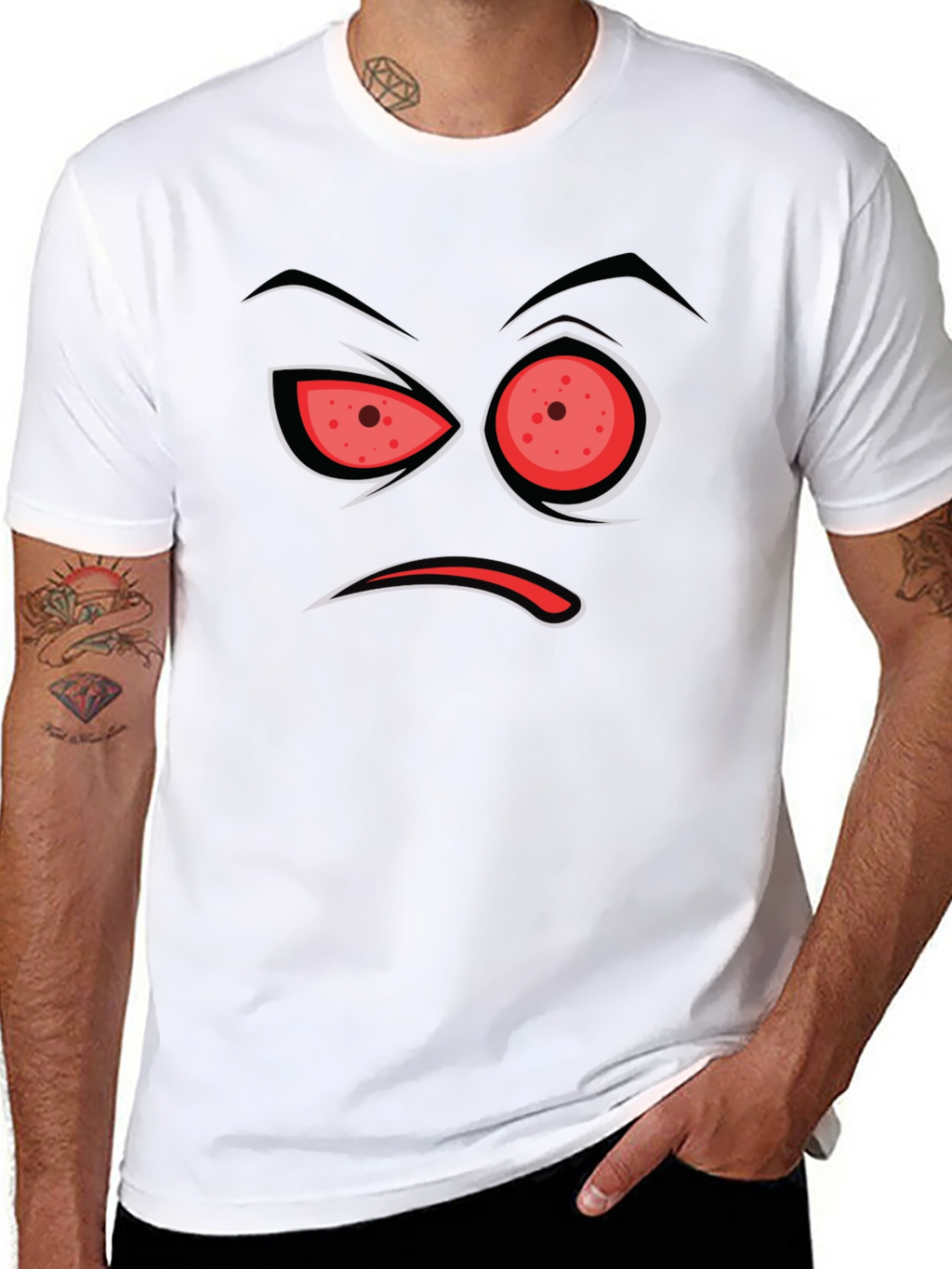 Mens Black T-Shirt with Angry Face Design