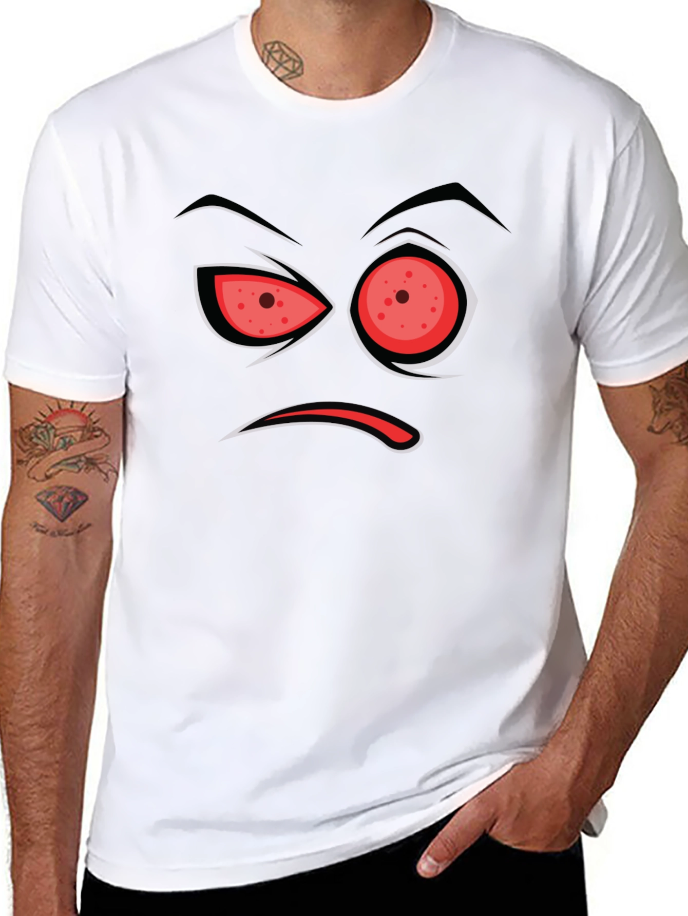 Mens Black T-Shirt with Angry Face Design