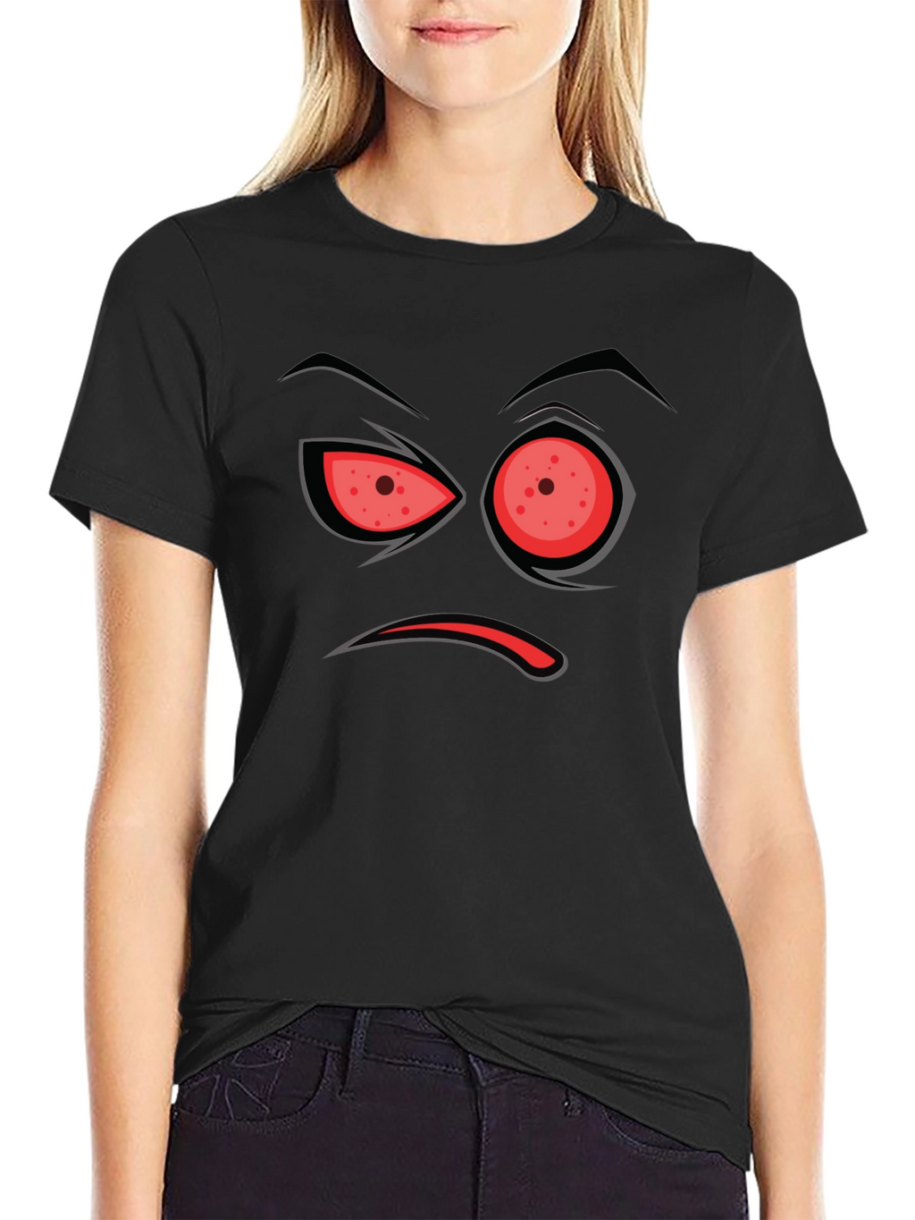 Mens Black T-Shirt with Angry Face Design