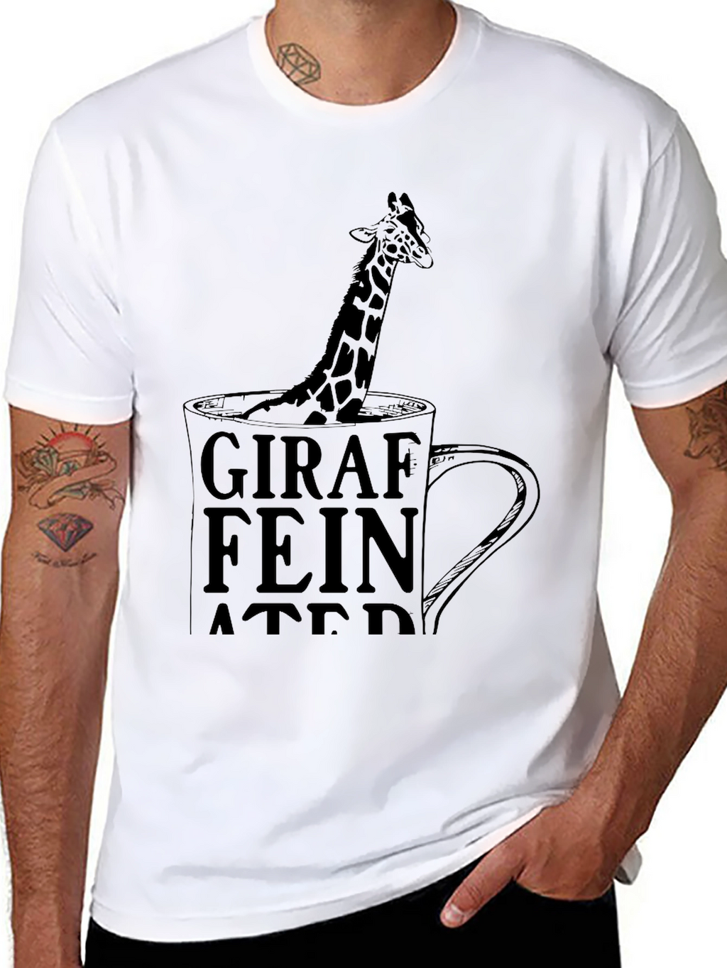 Giraffeinated Black T-Shirt - Quirky Coffee Lover Tee
