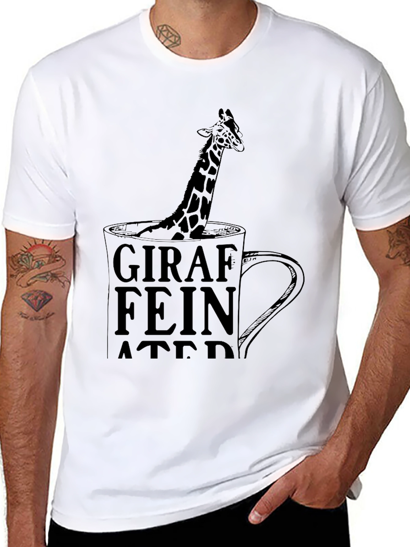 Giraffeinated Black T-Shirt - Quirky Coffee Lover Tee
