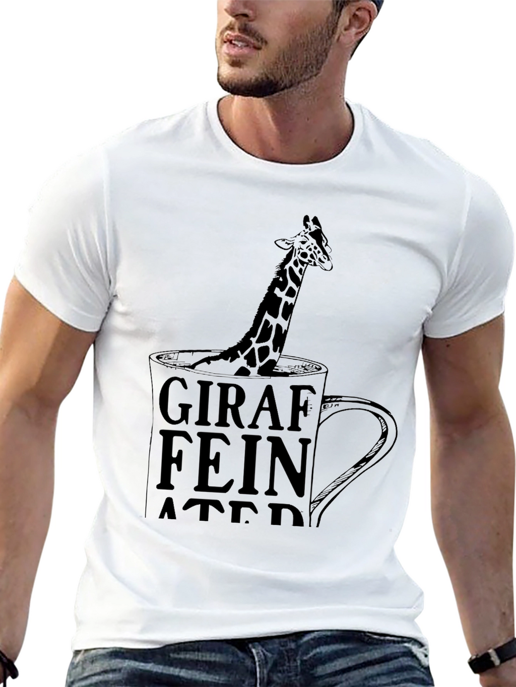 Giraffeinated Black T-Shirt - Quirky Coffee Lover Tee