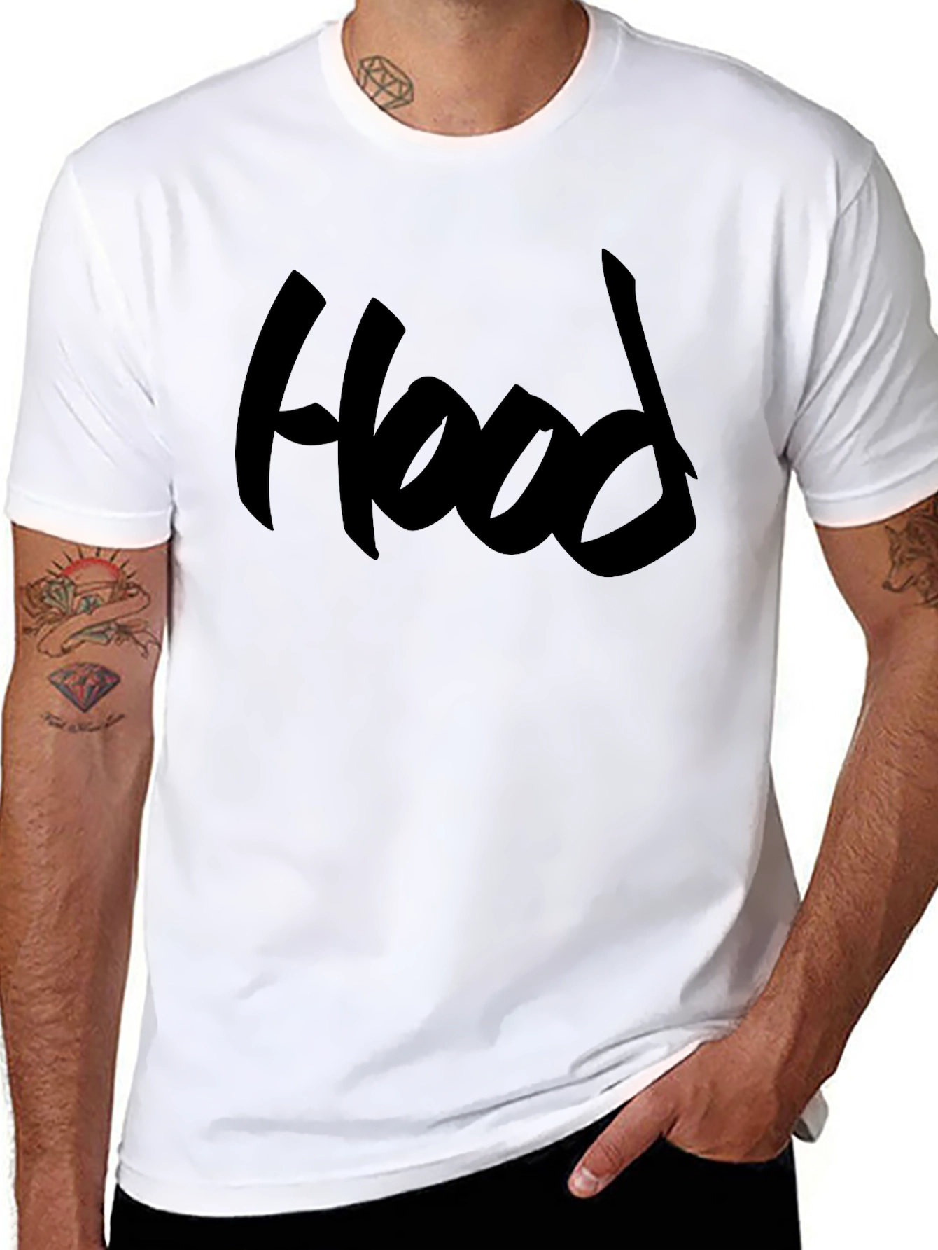Black Hood Graphic Tee Casual Comfort Fit