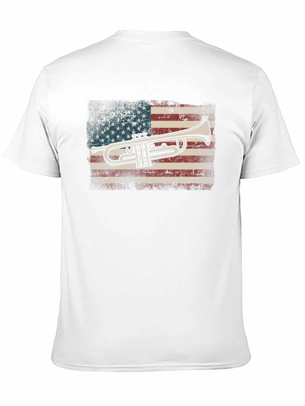 Trumpet USA Flag Graphic Tee - Black Cotton T-Shirt